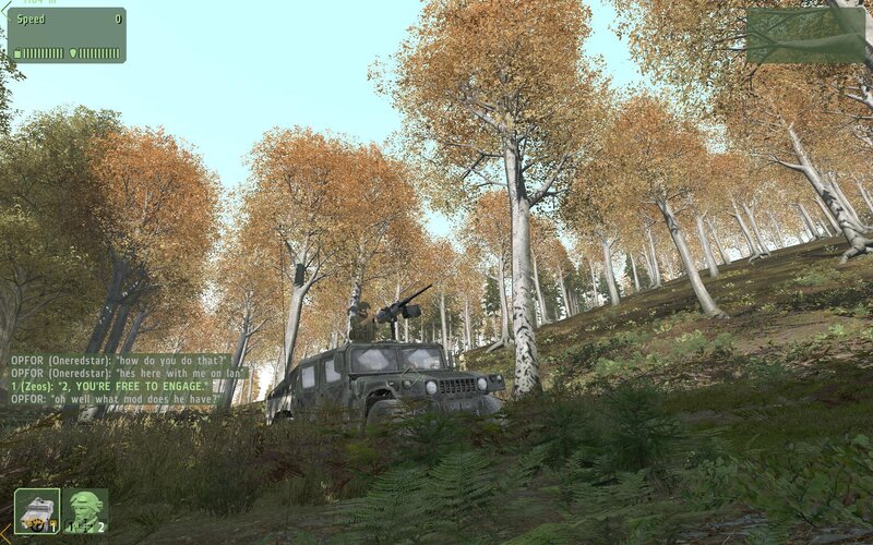 Military vehicle in autumn forest