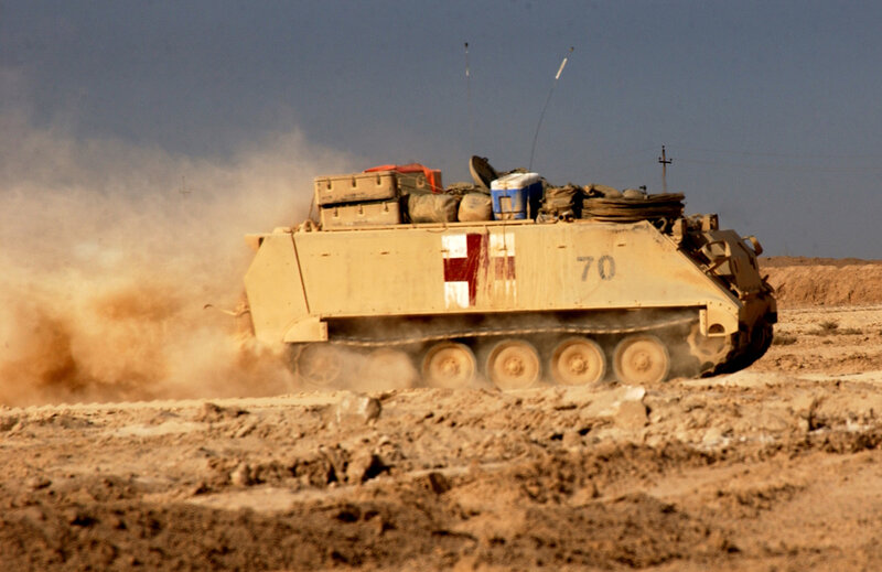 Military vehicle in desert