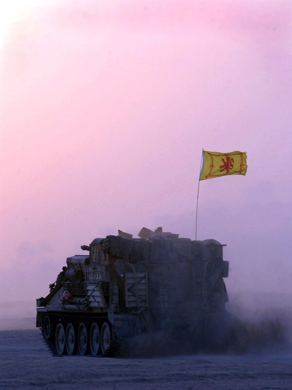 Military vehicle in desert