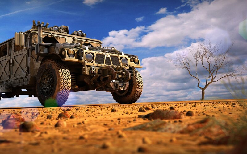 Military Vehicle in Desert — Blue
