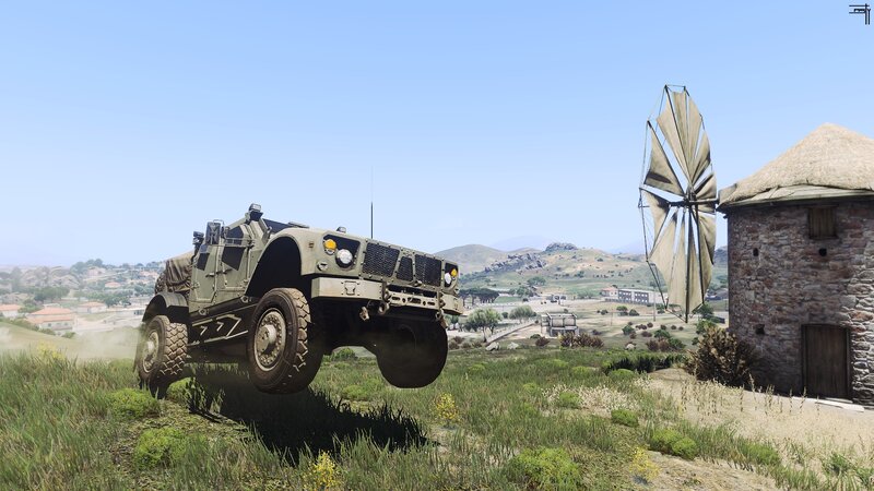 Military Vehicle in Field — Green