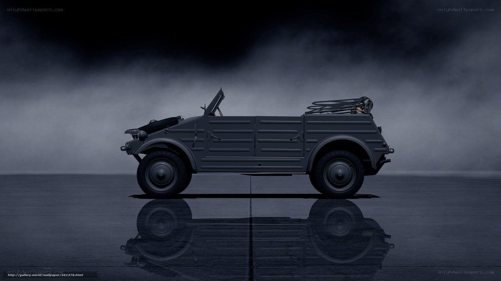 Military vehicle in fog