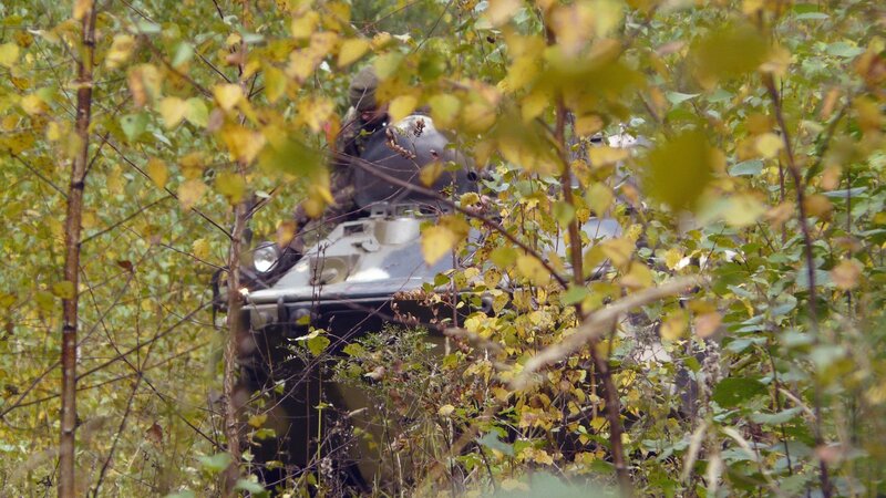 Military vehicle in forest