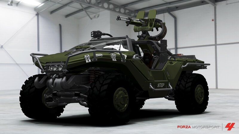 military vehicle in garage