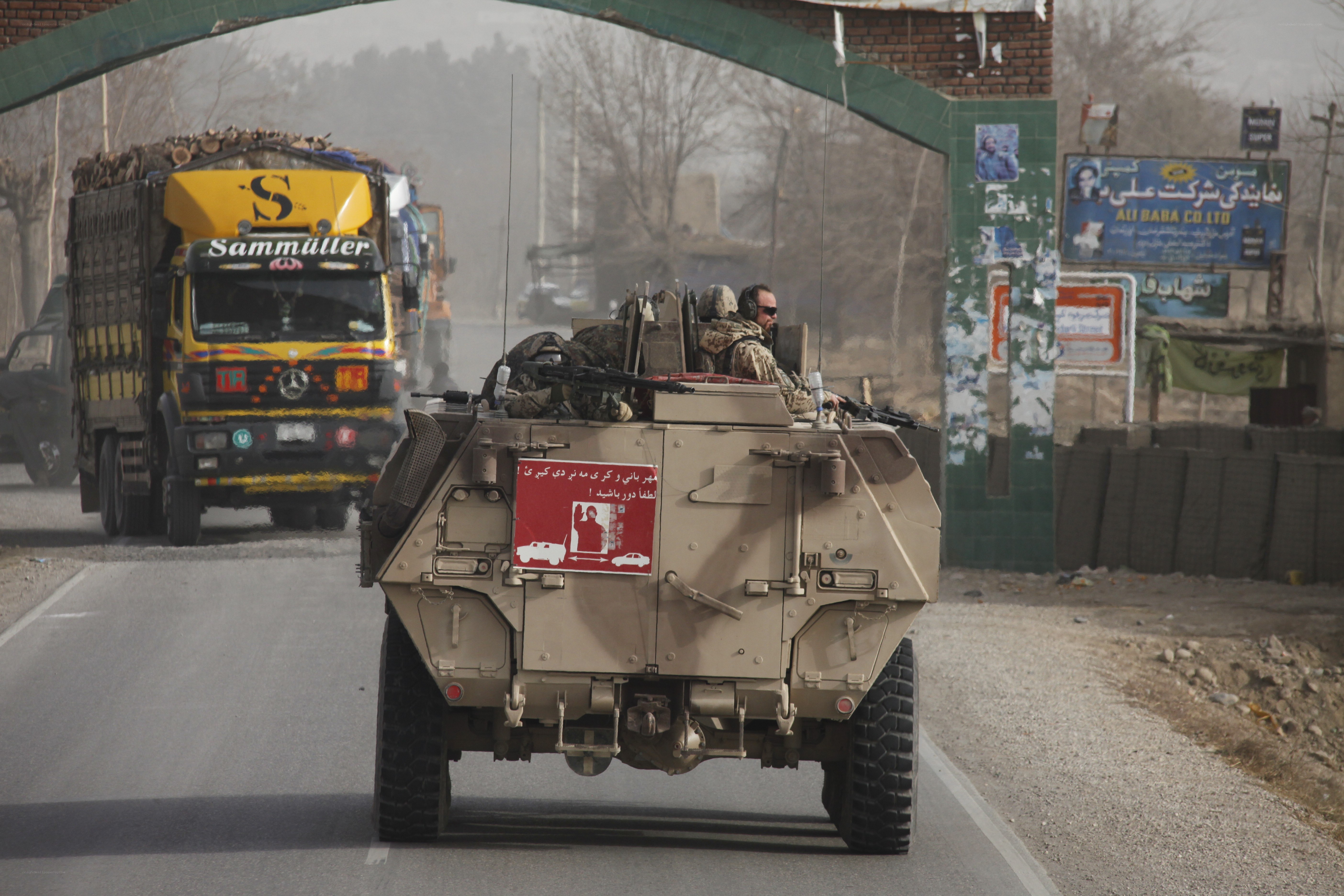 Military vehicle on a road