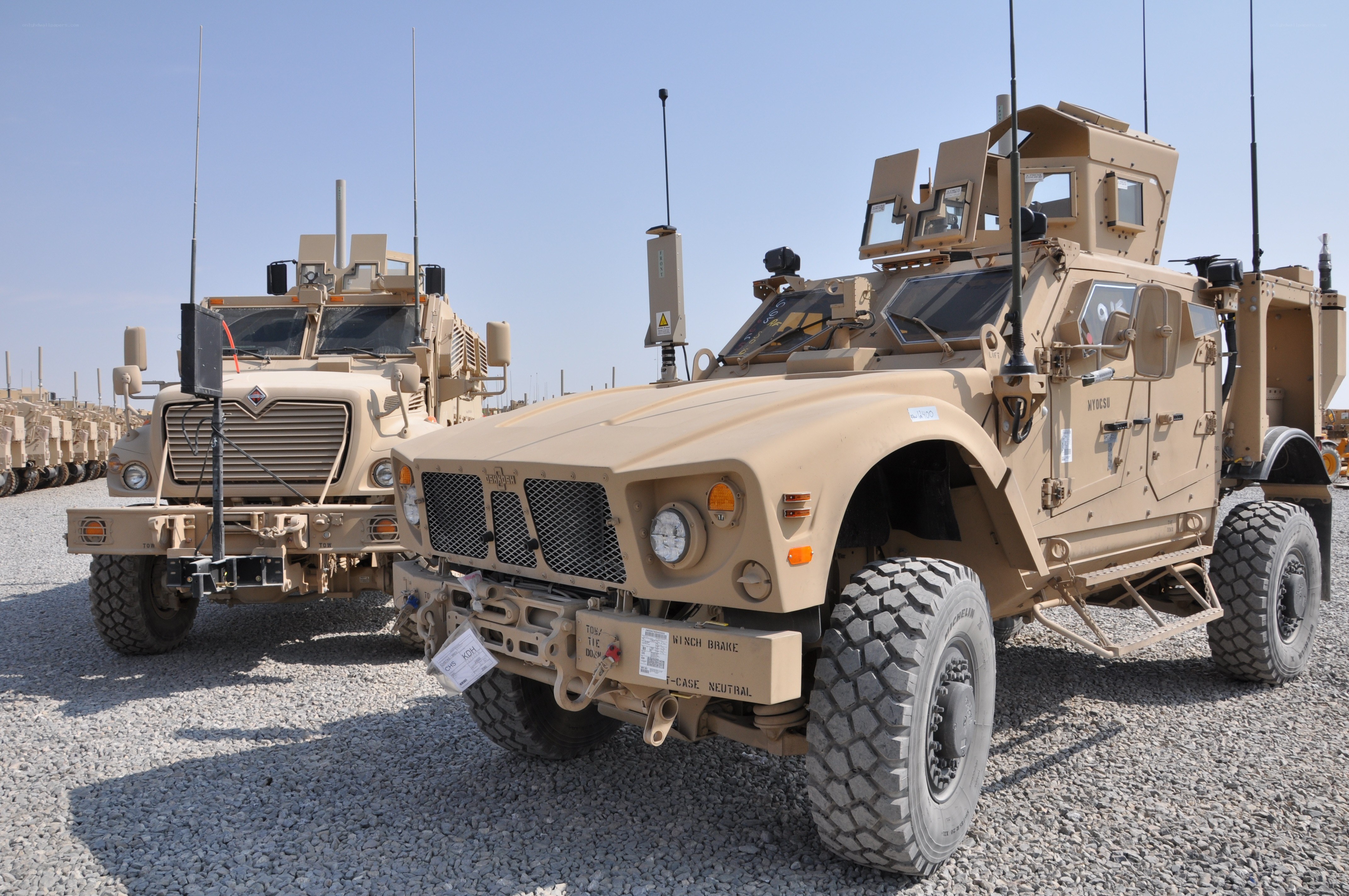 Military vehicles in a convoy