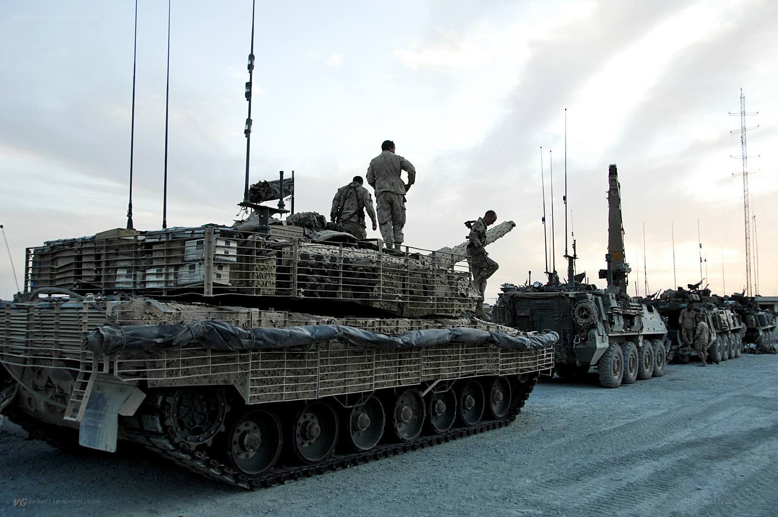 Military vehicles in a convoy