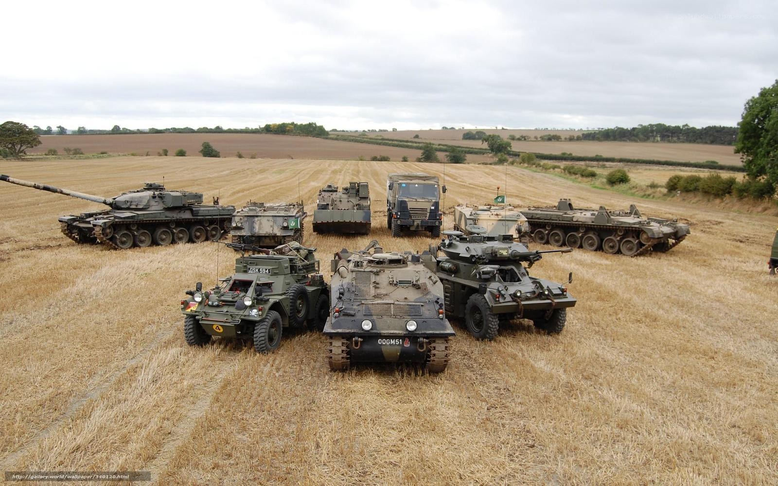 Military vehicles in a field