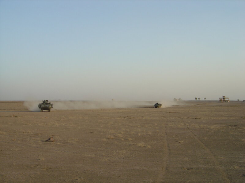 Military vehicles in desert