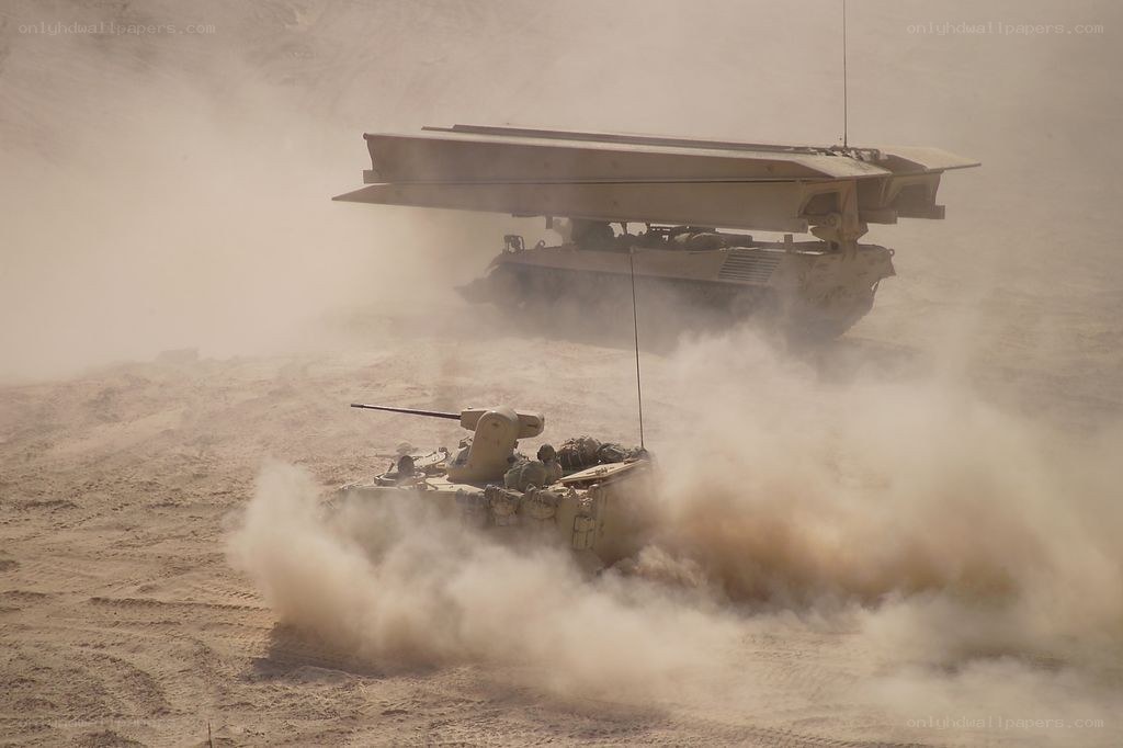 Military vehicles in desert