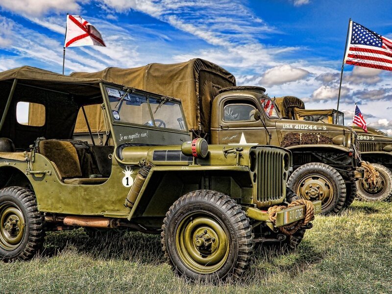 Military Vehicles in Field — Green