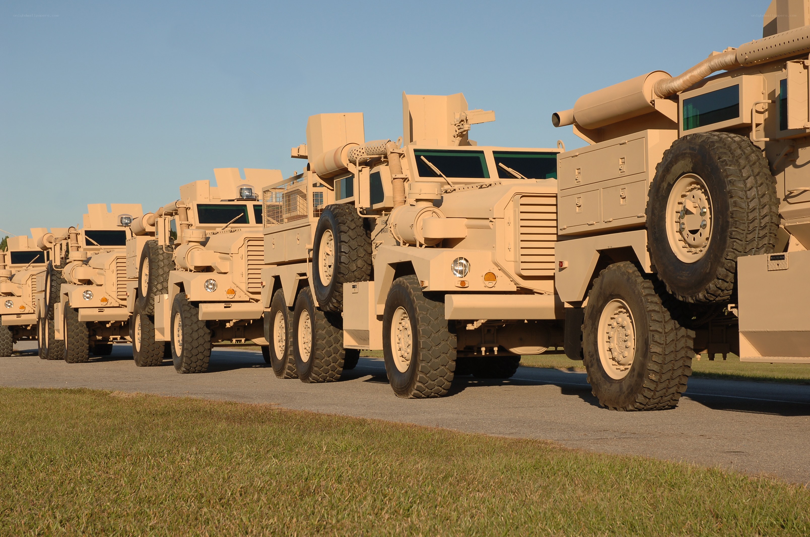 Military vehicles in formation