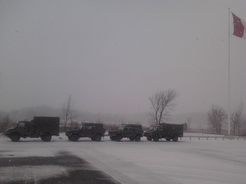 Military Vehicles in Snow — White