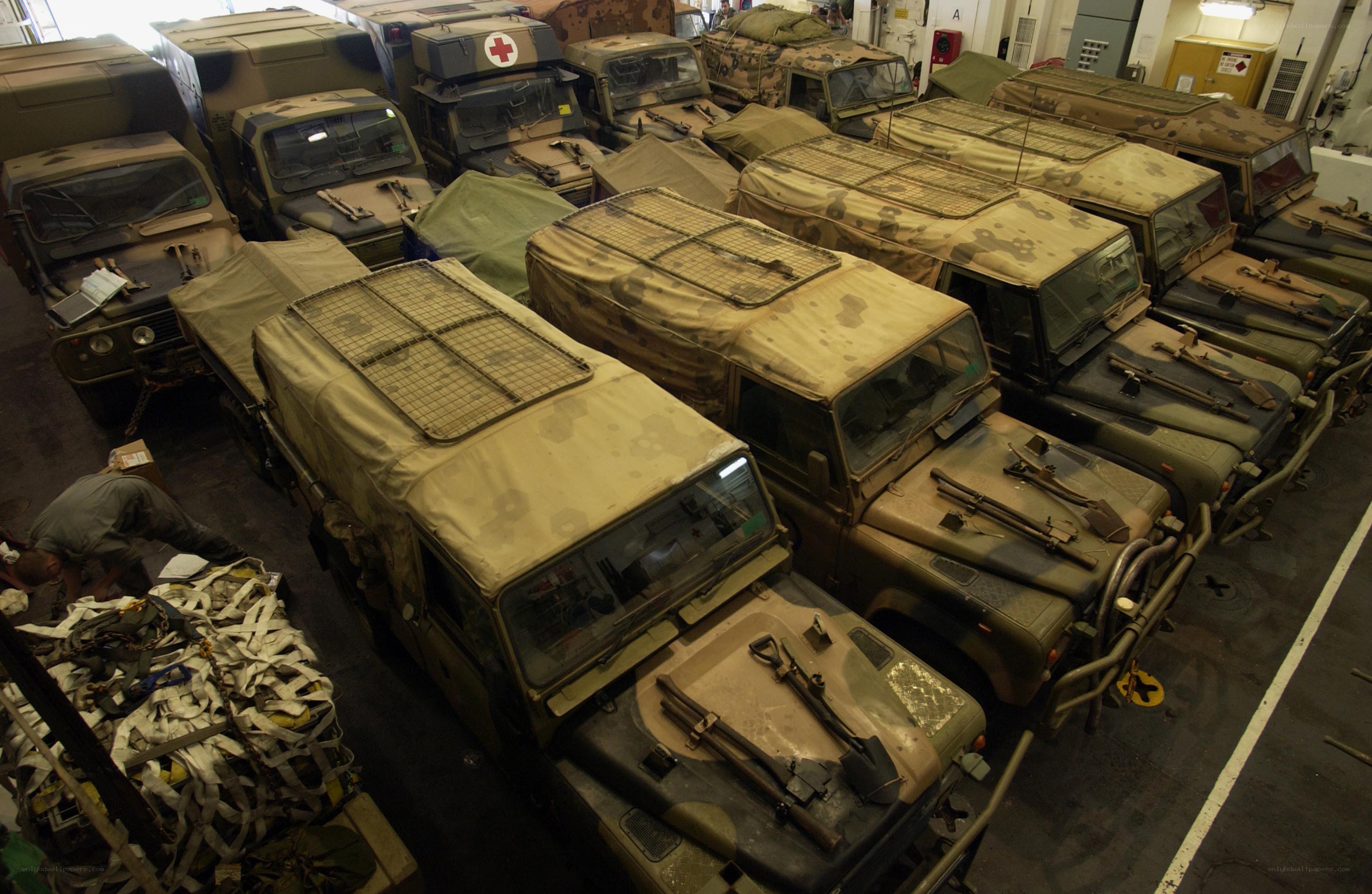 Military vehicles in storage