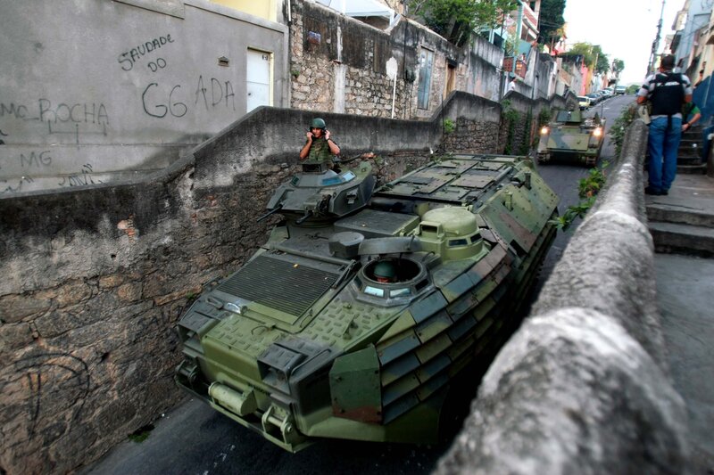 Military vehicles in urban street