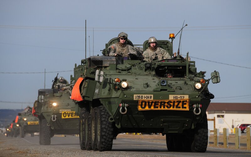 Military vehicles on a road