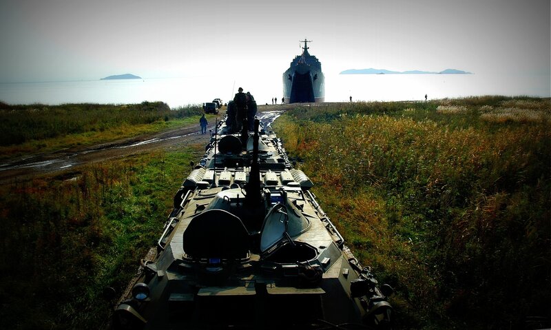 Military Vehicles on Beach — Green