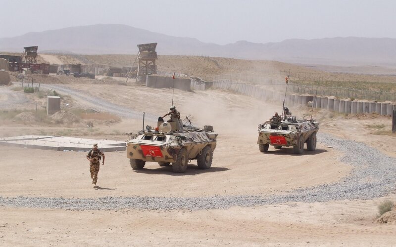 Military vehicles on desert patrol