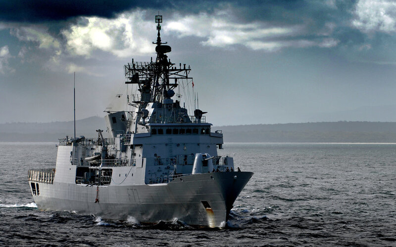 Military Warship at Sea — Gray
