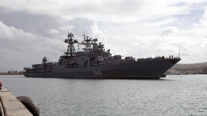 Military Warship in Harbor