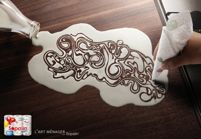Milk art with paper towel