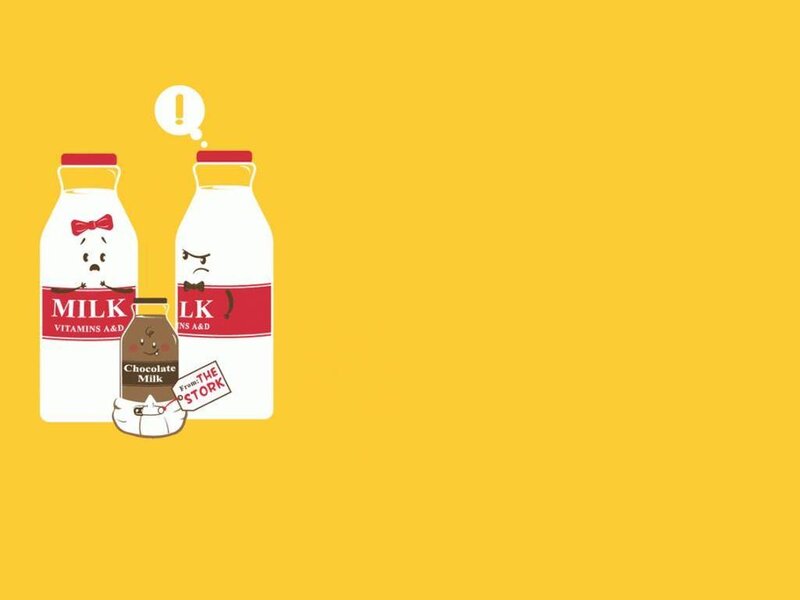 Milk Bottles and Chocolate Milk — Yellow, Playful, Illustration