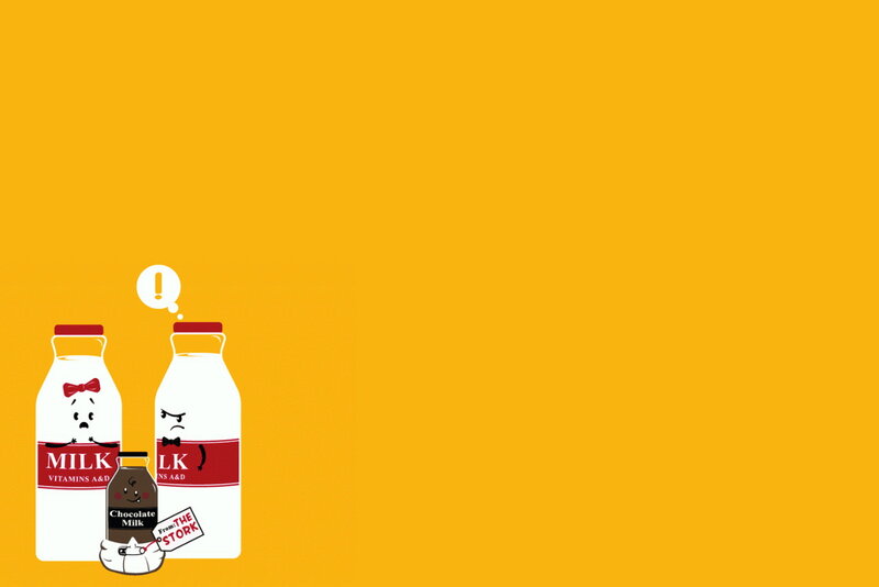 Milk Bottles with Faces — Yellow, Playful, Illustration
