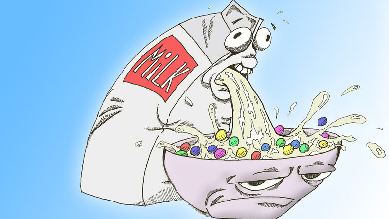 milk carton eating cereal