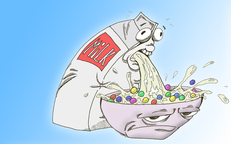 Milk carton eating cereal