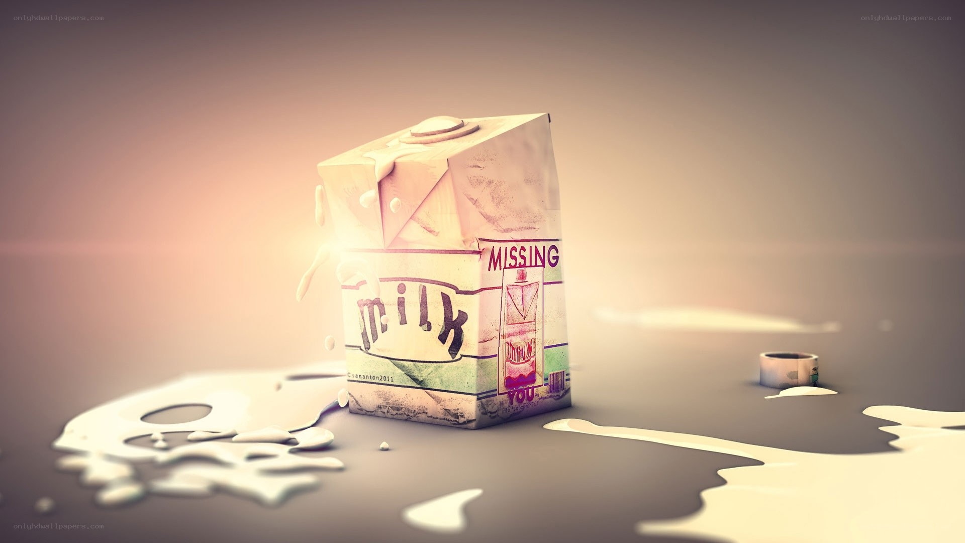 Milk carton with spilled milk