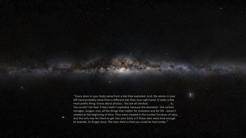 Milky Way Galaxy — Black, Cosmic, Night, Photograph, Stars, Text, White