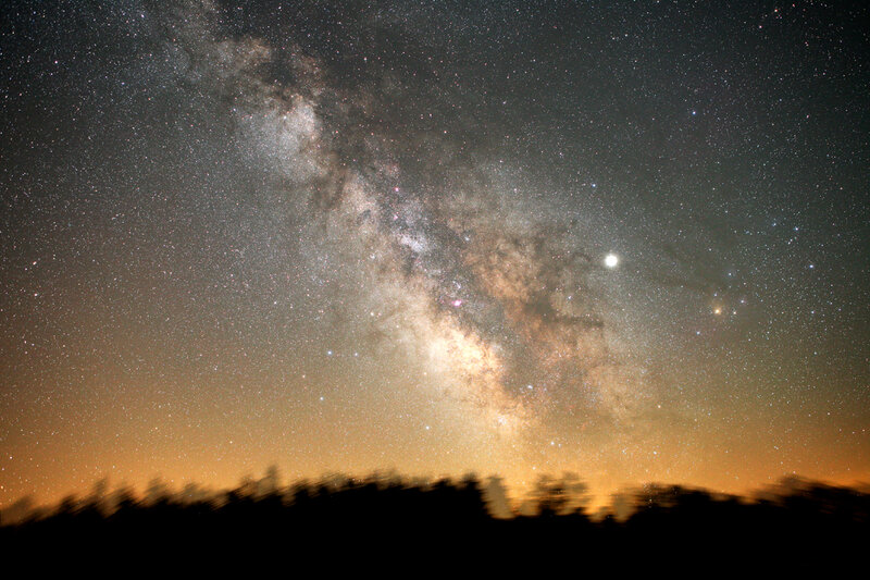 Milky Way Galaxy — Black, Serene, Night, Photograph, Stars, Trees, Night Sky