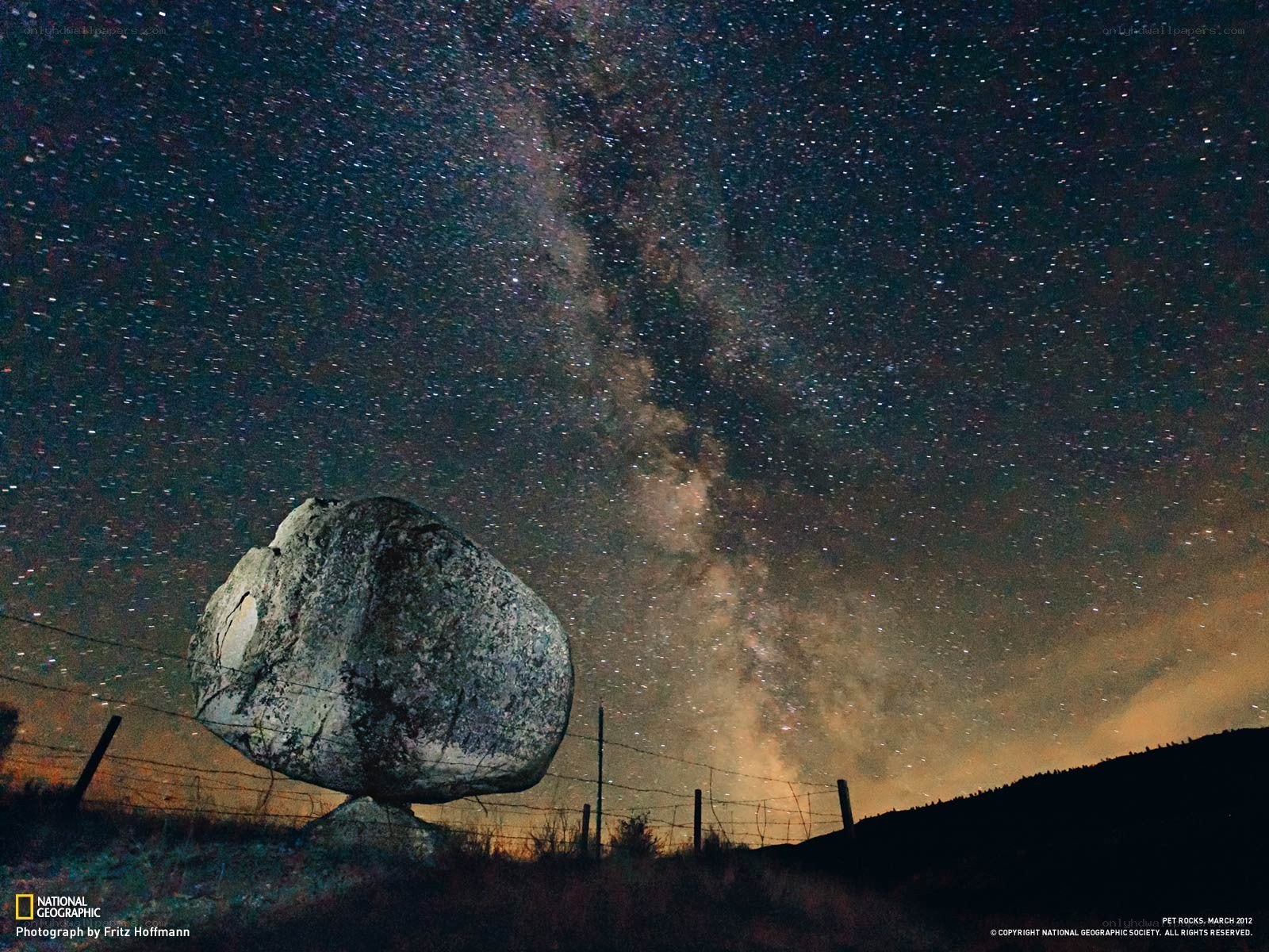 Milky Way over a balancing rock