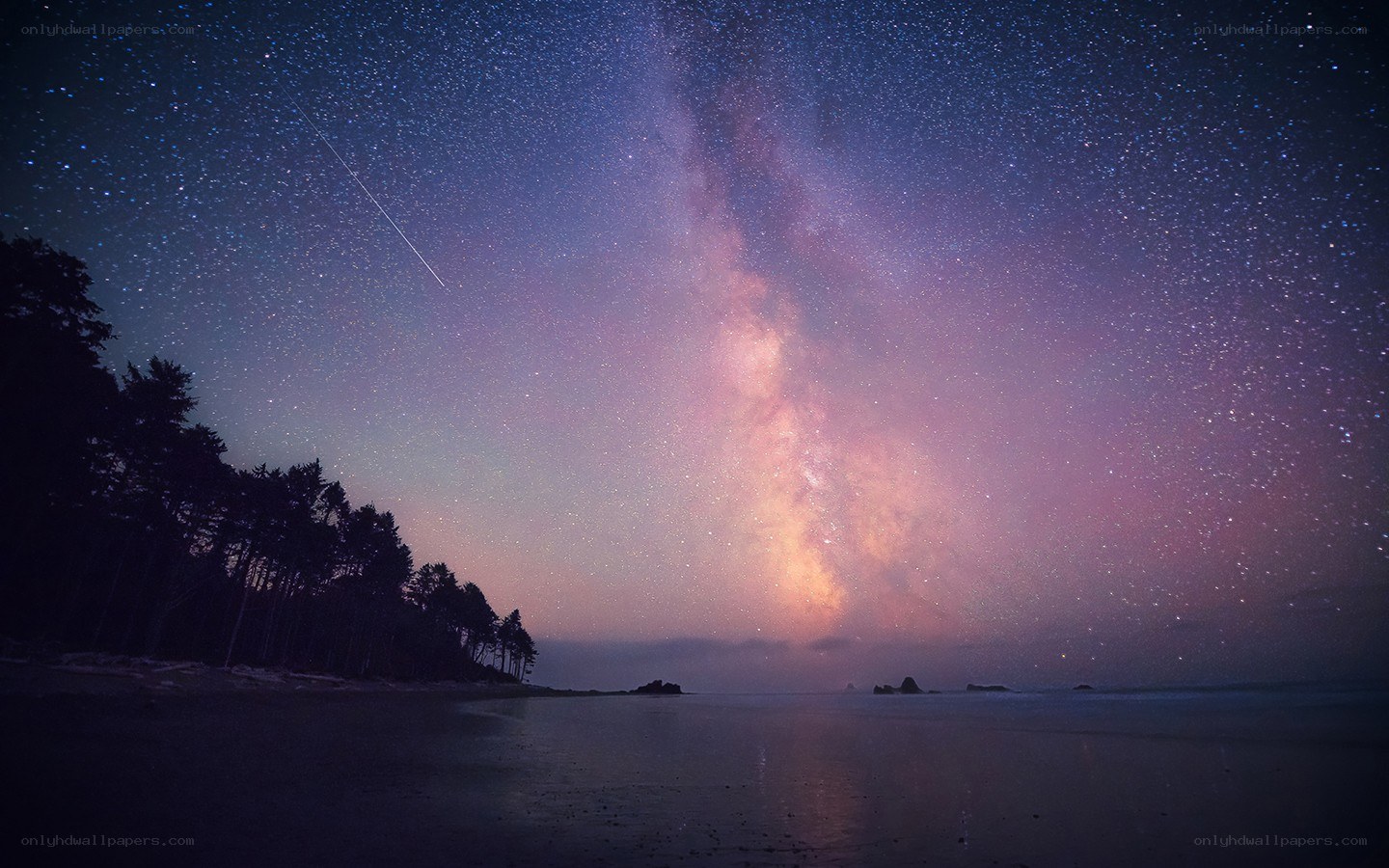 Milky Way over a beach at night