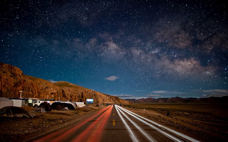 Milky Way over a desert road