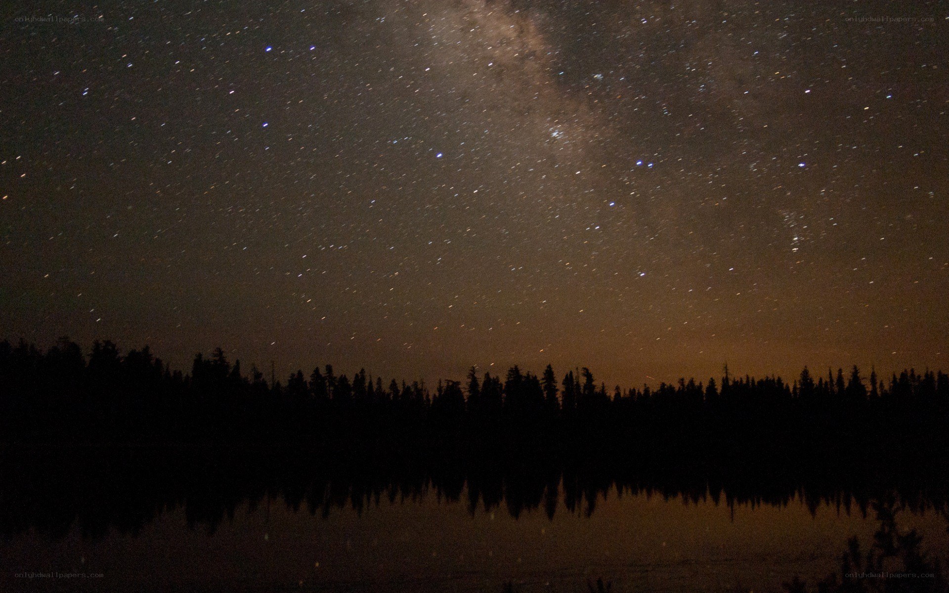 Milky Way over a forest lake