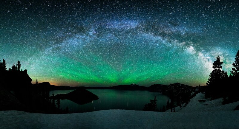 Milky Way over a snowy lake