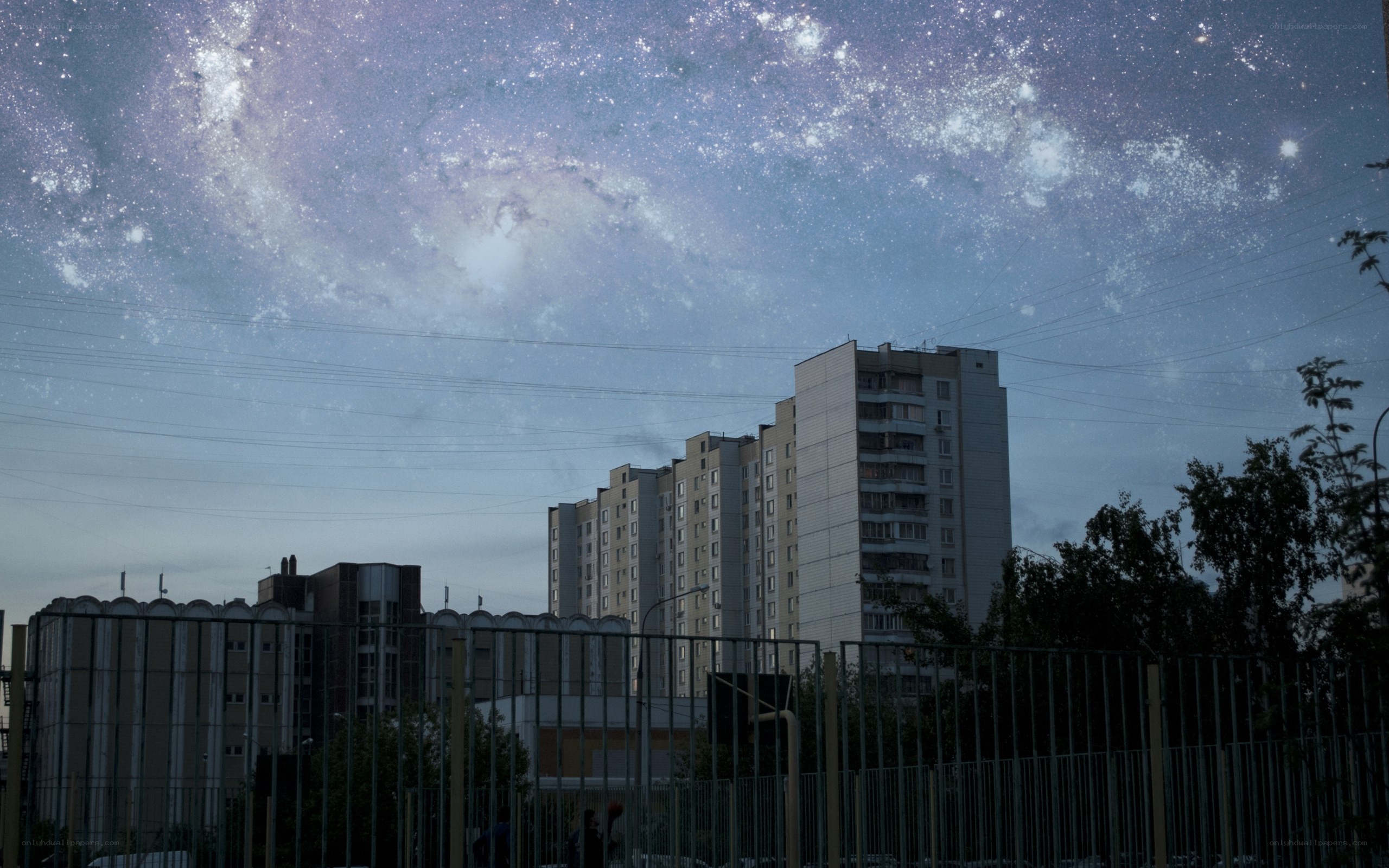 Milky Way over apartment buildings