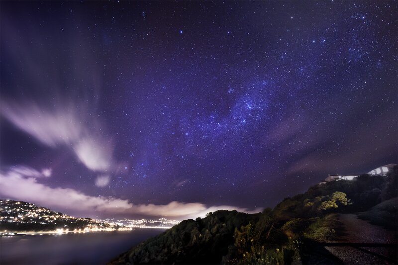Milky Way over Coastal Town
