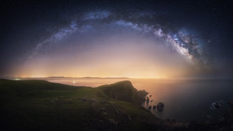 Milky Way over Coastline — Blue