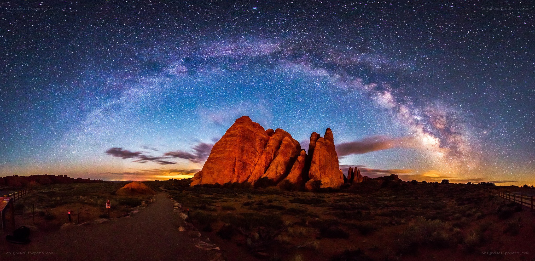 Milky Way over desert rock formations