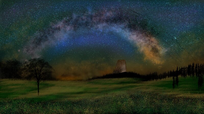 Milky Way over Field — Green, Serene