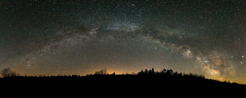 Milky Way over Forest — Black, Serene, Night, Photograph, Stars