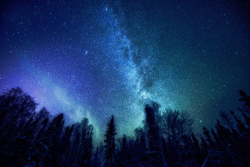 Milky Way over Forest — Blue, Serene, Night, Photograph, Stars