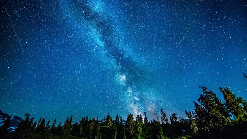 Milky Way over Forest — Blue, Serene, Night, Photograph