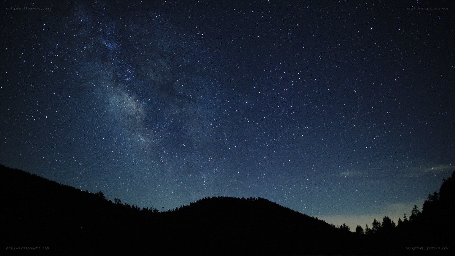 Milky Way over forested hills
