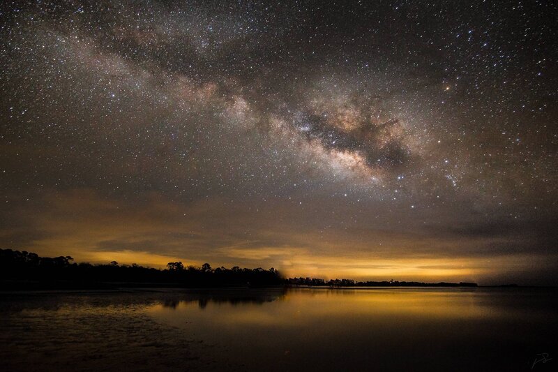 Milky Way over Lake — Black, Serene, Night, Photograph, Stars, Sky
