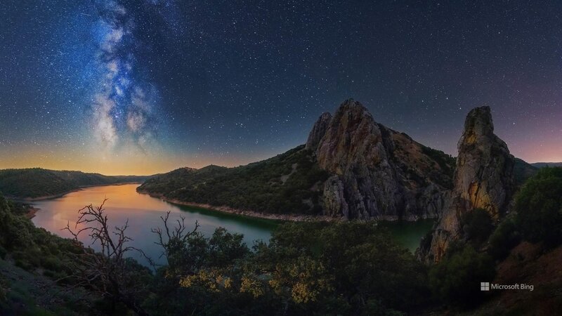 Milky Way over Lake — Blue, Serene, Night, Photograph, Mountain