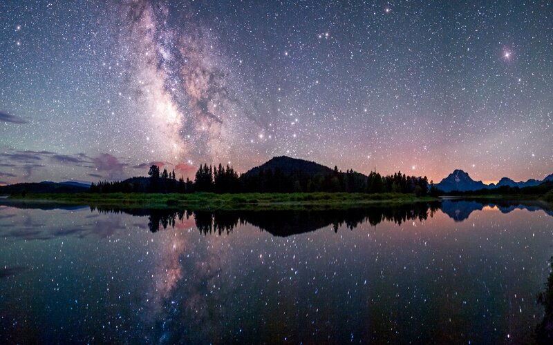 Milky Way over Lake — Blue, Serene, Night, Photograph, Mountains