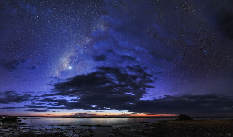 Milky Way over Lake — Blue, Serene, Night
